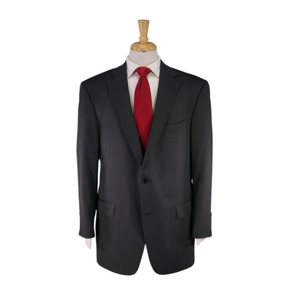 Hart Schaffner Marx Recent Black w/ White Stripes 2-Btn Luxury Wool Suit 44R